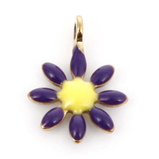 Imagen de 10 Unidades Enchapado al Vacío 304 Acero Inoxidable Colección Flora Colgantes Chapado en Oro Púrpura Oscuro Flor Esmalte de Doble Cara 10mm x 7mm