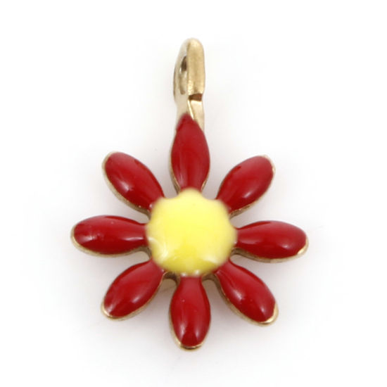 Imagen de 10 Unidades Enchapado al Vacío 304 Acero Inoxidable Colección Flora Colgantes Chapado en Oro Rojo Flor Esmalte de Doble Cara 10mm x 7mm
