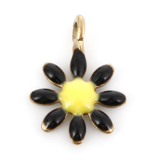 Imagen de 10 Unidades Enchapado al Vacío 304 Acero Inoxidable Colección Flora Colgantes Chapado en Oro Negro Flor Esmalte de Doble Cara 10mm x 7mm