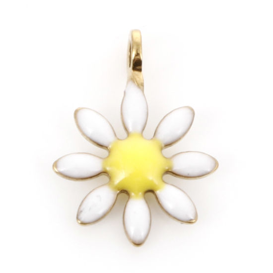 Imagen de 10 Unidades Enchapado al Vacío 304 Acero Inoxidable Colección Flora Colgantes Chapado en Oro Blanco Flor Esmalte de Doble Cara 10mm x 7mm