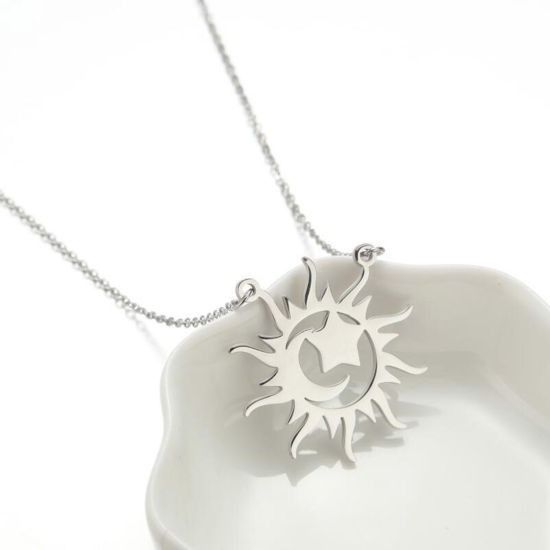 Bild von 304 Edelstahl Stilvoll Gliederkette Kette Halskette Silberfarbe Sonne 45cm lang, 1 Strang