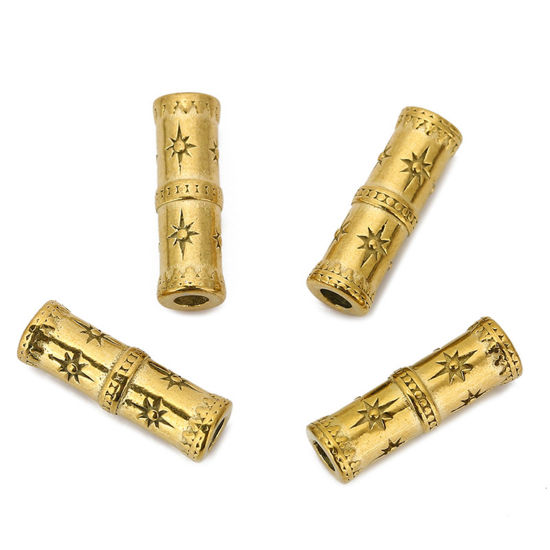 Immagine di 304 Acciaio Inossidabile Perline per la Creazione di Gioielli con Ciondoli Fai-da-te Forma di Bambù Oro Placcato Stella 21mm x 6.5mm, 1 Pz