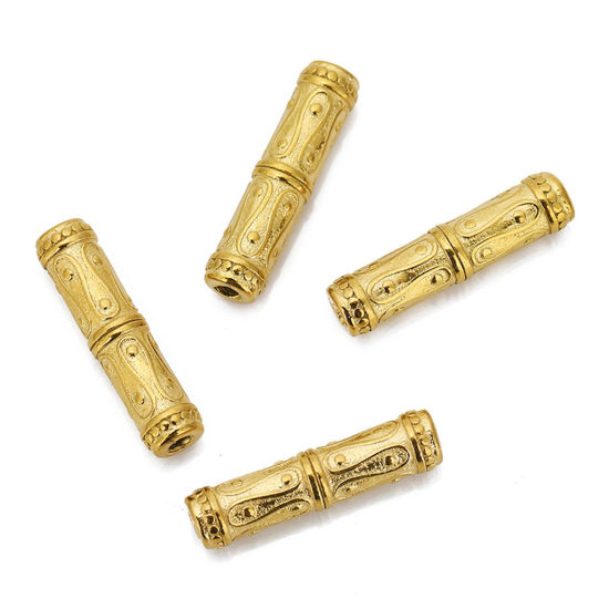 Immagine di 304 Acciaio Inossidabile Perline per la Creazione di Gioielli con Ciondoli Fai-da-te Forma di Bambù Oro Placcato Striscia 20mm x 5mm, 1 Pz