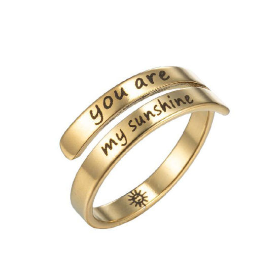 Picture of 304 Stainless Steel Positive Quotes Energy Open Adjustable Rings Gold Plated Message " You Are My Sunshine My Only Sunshine " 17mm(US Size 6.5), 1 Piece