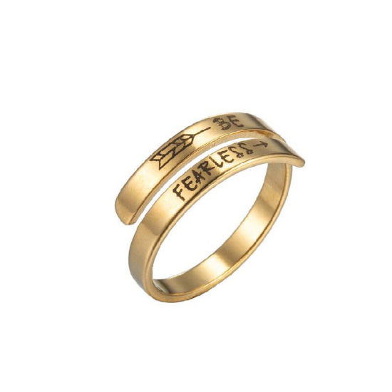 Picture of 304 Stainless Steel Positive Quotes Energy Open Adjustable Rings Gold Plated Message " BE FEARLESS " 17mm(US Size 6.5), 1 Piece