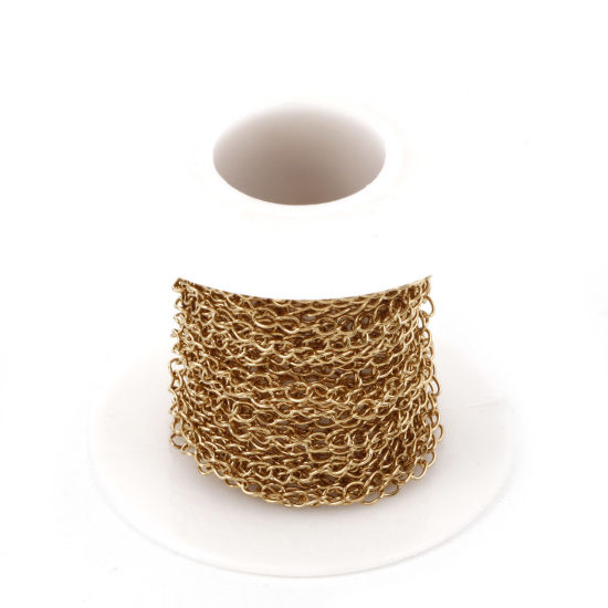 Image de 1 Rouleau (Env. 5 M/Rouleau) Chaîne Maille ChevalAccessoires pour la Fabrication de Bijoux Faits à la Main en 304 Acier Inoxydable Placage sous Vide PVD Respectueux de l'Environnement Plaqué Or 18K 3.6x2.7mm