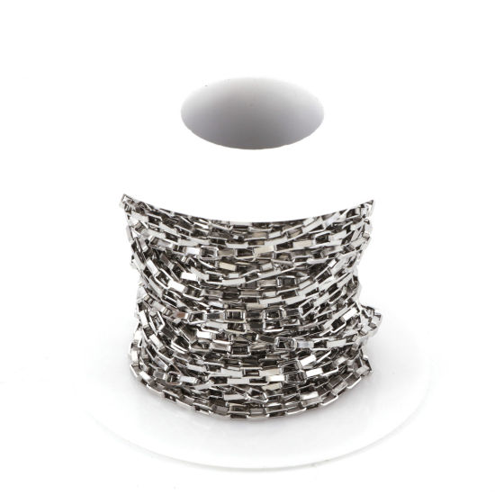 Picture of Eco-friendly 304 Stainless Steel Box Chain Silver Tone 3.8x2mm, 1 Roll (Approx 5 M/Roll)
