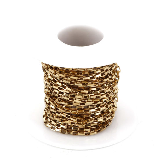 Image de 1 Rouleau (Env. 5 M/Rouleau) Chaîne Maille VénitienneAccessoires pour la Fabrication de Bijoux Faits à la Main en 304 Acier Inoxydable Placage sous Vide PVD Respectueux de l'Environnement Plaqué Or 18K 3.8x2mm