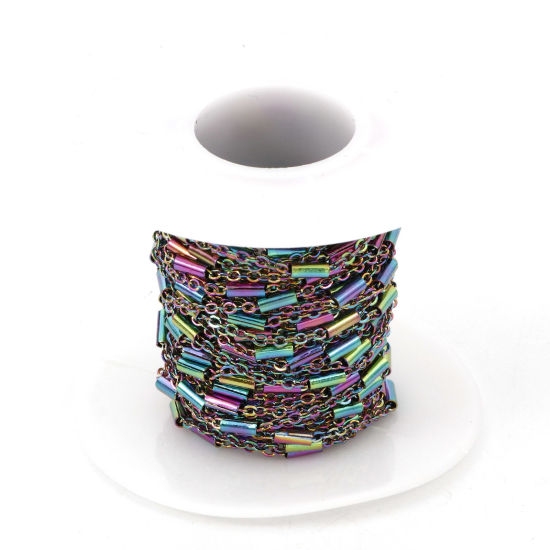 Picture of 1 Roll (Approx 5 M/Roll) Eco-friendly PVD Vacuum Plating 304 Stainless Steel Link Cable Chain For Handmade DIY Jewelry Making Findings Rainbow Color Plated 2mm