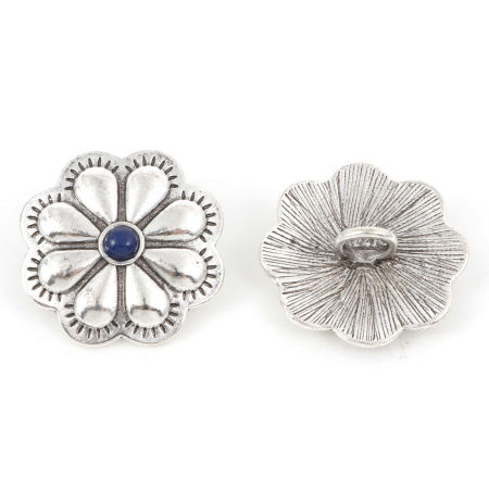 Image de Bouton de Haute Couture en Alliage de Zinc 1 Trou Argent Vieilli Multicolore Fleur 3cm x 3cm, 3 Pcs