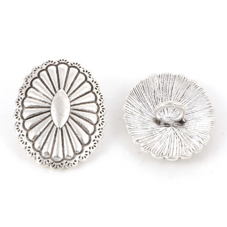 Image de Bouton de Haute Couture en Alliage de Zinc 1 Trou Multicolore Ovale 3.5cm x 3.1cm, 3 Pcs
