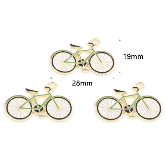 Imagen de Zamak Viajar Colgantes Charms Bicicleta Oro Claro Verde Esmalte 28mm x 19mm, 5 Unidades
