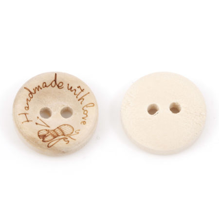 Image de Bouton de Couture en Bois 2 Trous Rond Couleur Naturelle Message 