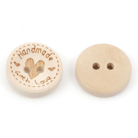 Image de Bouton de Couture en Bois 2 Trous Rond Couleur Naturelle Cœur Message 