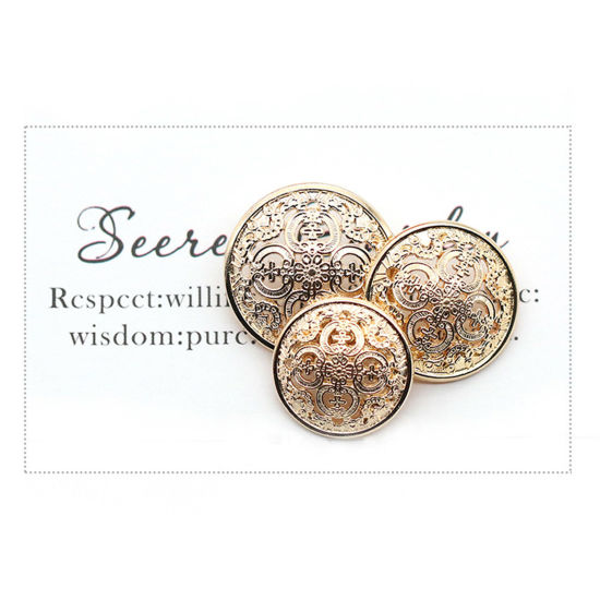 Picture of Alloy Style Of Royal Court Character Metal Sewing Shank Buttons Light Golden Round Filigree 23mm Dia., 10 PCs