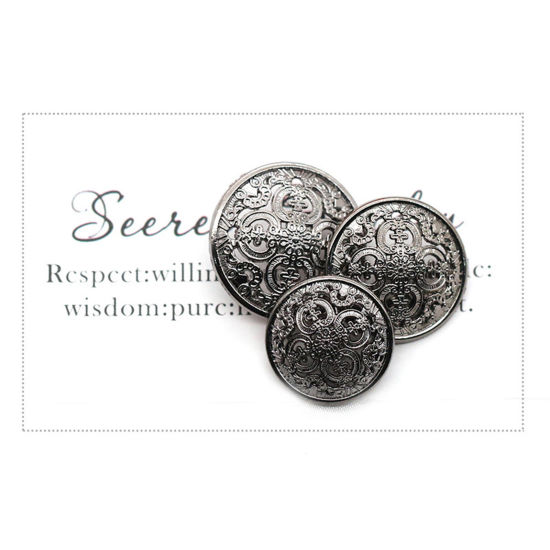 Picture of Alloy Style Of Royal Court Character Metal Sewing Shank Buttons Gunmetal Round Filigree 15mm Dia., 10 PCs