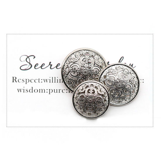 Picture of Alloy Style Of Royal Court Character Metal Sewing Shank Buttons Silver Tone Round Filigree 23mm Dia., 10 PCs