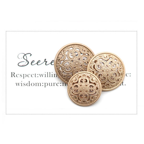Picture of Alloy Style Of Royal Court Character Metal Sewing Shank Buttons Matt Gold Round Filigree 15mm Dia., 10 PCs