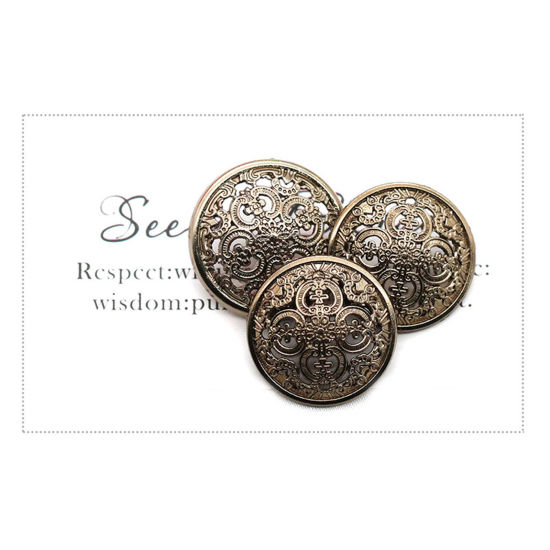 Picture of Alloy Style Of Royal Court Character Metal Sewing Shank Buttons Antique Bronze Round Filigree 15mm Dia., 10 PCs