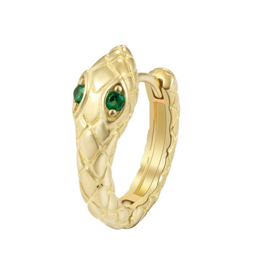 Изображение Латунь готика Серьги-кольца Позолоченный Змея Зеленый Горный Хрусталь 13мм Диаметр, 1 ШТ                                                                                                                                                                      