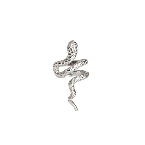 Picture of Brass Gothic Ear Cuffs Clip Wrap Earrings Platinum Plated Snake Animal For Left Ear 2cm x 1.1cm, 1 Piece                                                                                                                                                      