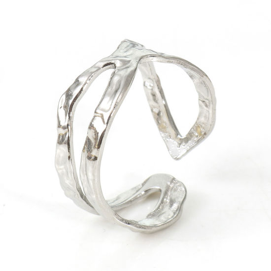 Picture of Eco-friendly 304 Stainless Steel Open Rings Silver Tone X Shape 16.9mm(US Size 6.5), 2 PCs