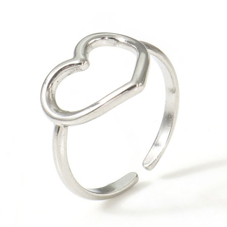 Picture of Eco-friendly 304 Stainless Steel Valentine's Day Open Rings Silver Tone Heart 17.3mm(US Size 7), 2 PCs