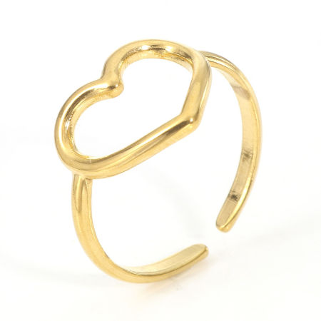 Picture of 2 PCs Eco-friendly PVD Vacuum Plating 304 Stainless Steel Valentine's Day Open Rings 18K Gold Plated Heart 17.3mm(US Size 7)