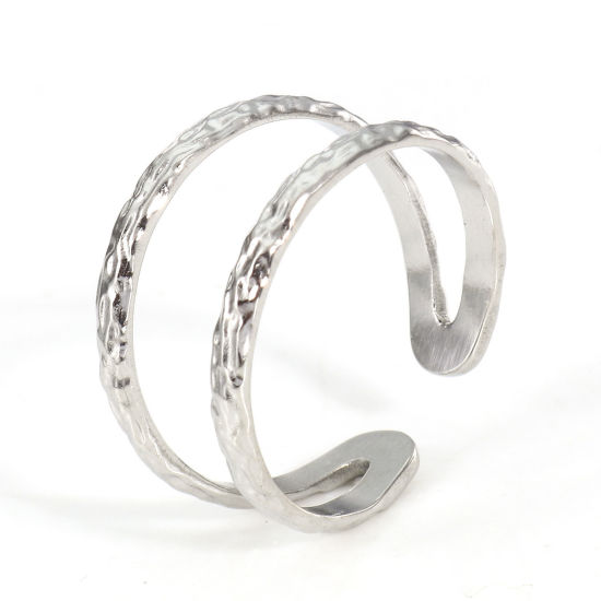 Picture of Eco-friendly 304 Stainless Steel Open Rings Silver Tone Hollow 17.3mm(US Size 7), 2 PCs