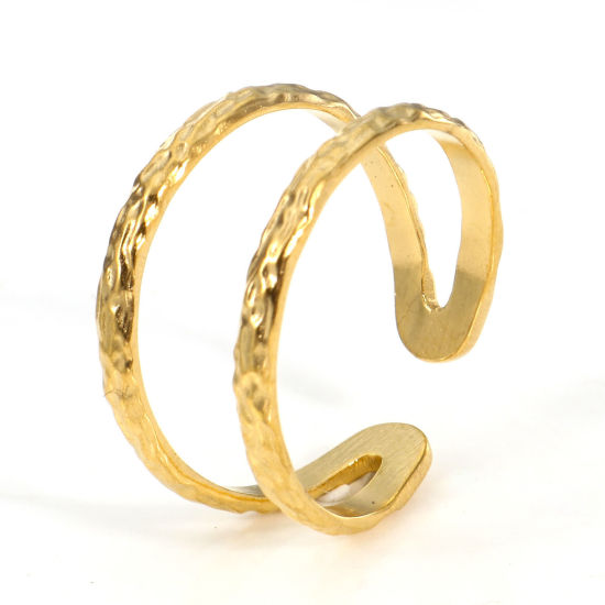 Picture of 2 PCs Eco-friendly PVD Vacuum Plating 304 Stainless Steel Open Rings 18K Gold Plated Hollow 17.3mm(US Size 7)