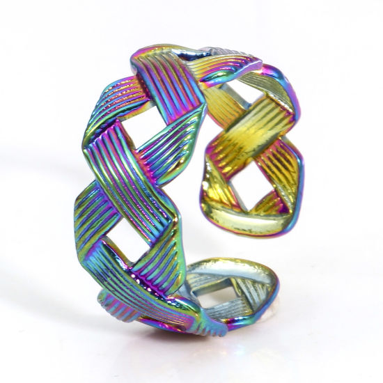 Bild von 2 Stück Vakuumbeschichtung 304 Edelstahl Offen Ring Regenbogenfarbe Plattiert Hohl 18.9mm（US Größe:9)