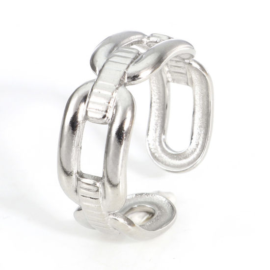 Picture of Eco-friendly 304 Stainless Steel Open Rings Silver Tone Oval 16.5mm(US Size 6), 2 PCs
