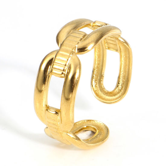 Bild von 2 Stück Vakuumbeschichtung 304 Edelstahl Offen Ring 18K Gold plattiert Oval 16.5mm（US Größe:6)