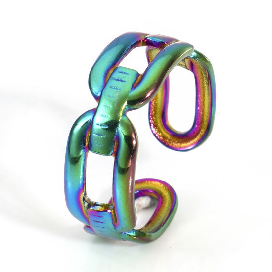 Bild von 2 Stück Vakuumbeschichtung 304 Edelstahl Offen Ring Regenbogenfarbe Plattiert Oval 16.5mm（US Größe:6)