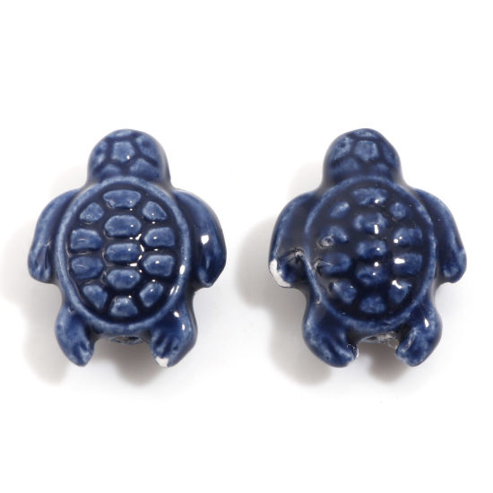 Picture of Ceramic Ocean Jewelry Beads For DIY Charm Jewelry Making Sea Turtle Animal Dark Blue Dyed About 18mm x 15mm, Hole: Approx 1.6mm, 34.5cm(13 5/8") long, 1 Strand (Approx 20 PCs/Strand)