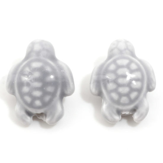 Picture of Ceramic Ocean Jewelry Beads For DIY Charm Jewelry Making Sea Turtle Animal French Gray Dyed About 18mm x 15mm, Hole: Approx 1.6mm, 34.5cm(13 5/8") long, 1 Strand (Approx 20 PCs/Strand)