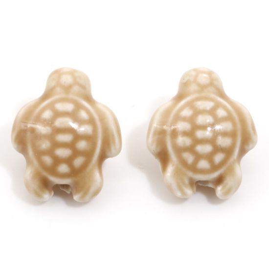 Picture of Ceramic Ocean Jewelry Beads For DIY Charm Jewelry Making Sea Turtle Animal Khaki Dyed About 18mm x 15mm, Hole: Approx 1.6mm, 34.5cm(13 5/8") long, 1 Strand (Approx 20 PCs/Strand)