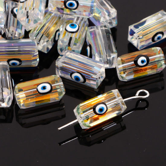 Imagen de Vidrio Religión Cuentas para la Fabricación de Joyas con Dijes de Bricolaje Rectángulo, Negro AB Color Mal de ojo Facetas Transparente Aprox 12mm x 6mm, Agujero: Aprox 1.3mm, 2 Unidades