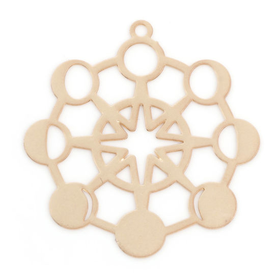 Bild von Filigrane Prägeanhänger aus Legierung auf Eisenbasis, KC, vergoldet, Stern, Mondphasen, 3,2 cm x 3 cm, 10 Stück