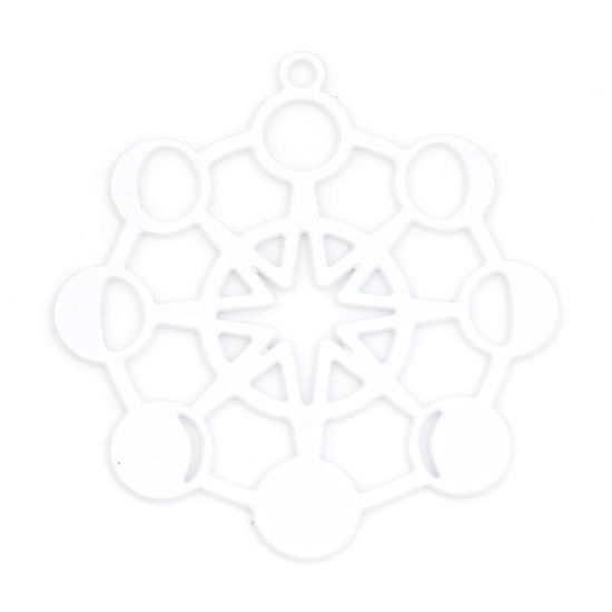 Bild von Legierung auf Eisenbasis, Galaxie, filigrane Prägeanhänger, weißer Stern, Mondphasen, bemalt, 3,2 cm x 3 cm, 10 Stück