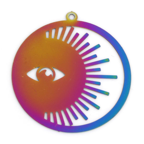 Imagen de Hierro Galaxia Colgantes Sol Chapado en Color Arco Iris Ojo 3.3cm x 3cm, 10 Unidades