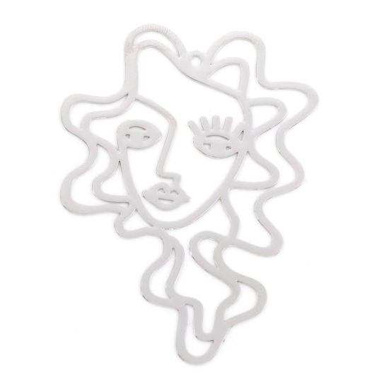 Image de Pendentifs Estampe en Filigrane en Alliage de Fer Face Argent Mat 5.1cm x 3.7cm, 5 Pcs