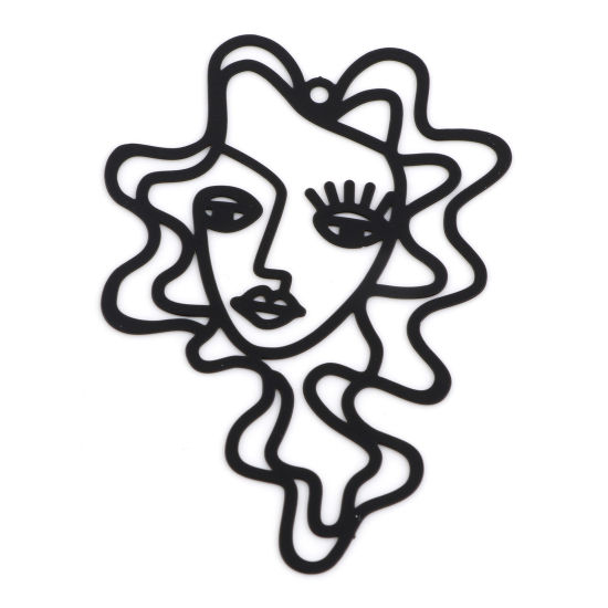Image de Pendentifs Estampe en Filigrane en Alliage de Fer Face Noir Laqué 5.1cm x 3.7cm, 5 Pcs