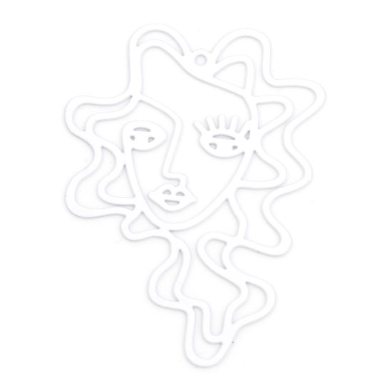 Image de Pendentifs Estampe en Filigrane en Alliage de Fer Face Blanc Laqué 5.1cm x 3.7cm, 5 Pcs