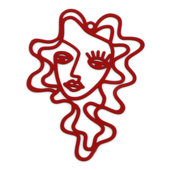 Image de Pendentifs Estampe en Filigrane en Alliage de Fer Face Rouge Laqué 5.1cm x 3.7cm, 5 Pcs