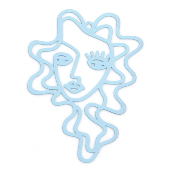 Image de Pendentifs Estampe en Filigrane en Alliage de Fer Face Bleu Clair Laqué 5.1cm x 3.7cm, 5 Pcs