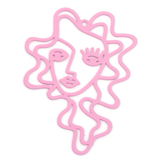 Image de Pendentifs Estampe en Filigrane en Alliage de Fer Face Rose Laqué 5.1cm x 3.7cm, 5 Pcs