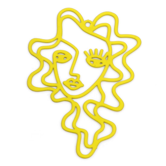 Image de Pendentifs Estampe en Filigrane en Alliage de Fer Face Jaune Laqué 5.1cm x 3.7cm, 5 Pcs