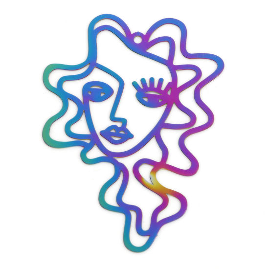 Image de Pendentifs Estampe en Filigrane en Alliage de Fer Face Plaqué de Couleur Arc-en-ciel 5.1cm x 3.7cm, 5 Pcs