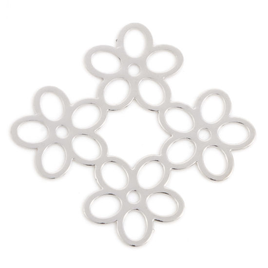 Picture of Iron Based Alloy Filigree Stamping Connectors Flower Silver Tone 3.3cm x 3.2cm, 10 PCs